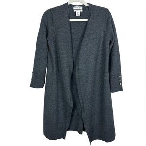 Rachel Zoe Cardigan 100% Merino Wool Open Long Charcoal Gray Size XS